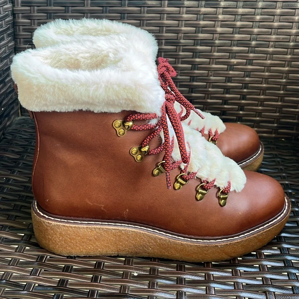 New J. Crew Leather Winter Wedge Boots - Size 8 - Picture 6 of 15